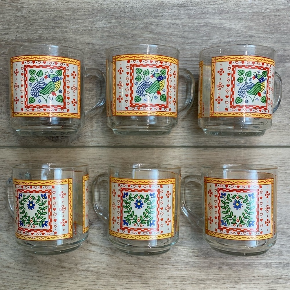 Vintage‎ Luminarc Parker Glass Rooster Mug Set